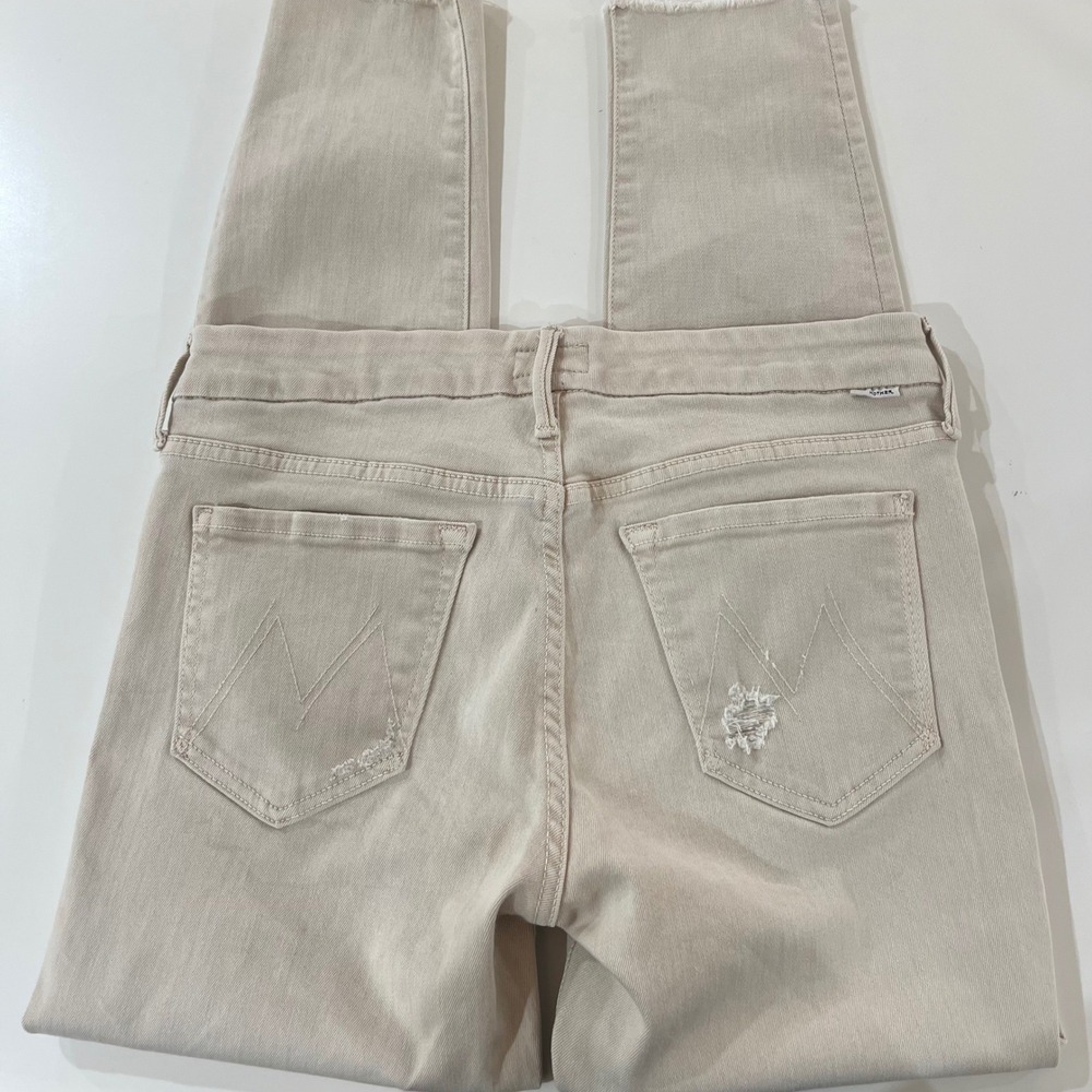 Mother Looker Ankle Fray Jeans Blow By Blow Tan Distressed Skinny Denim 28